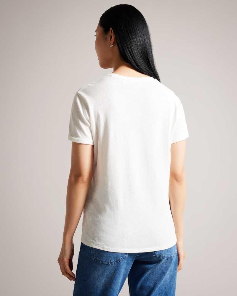 White Ted Baker Laliita V Neck Cotton And Linen T-Shirt | US0000870