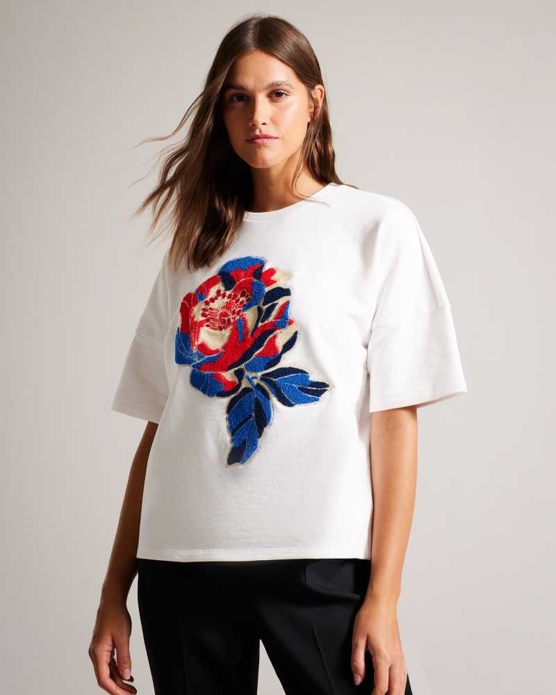 White Ted Baker Leniaa Embroidered Coronation Graphic T-Shirt | US0000888