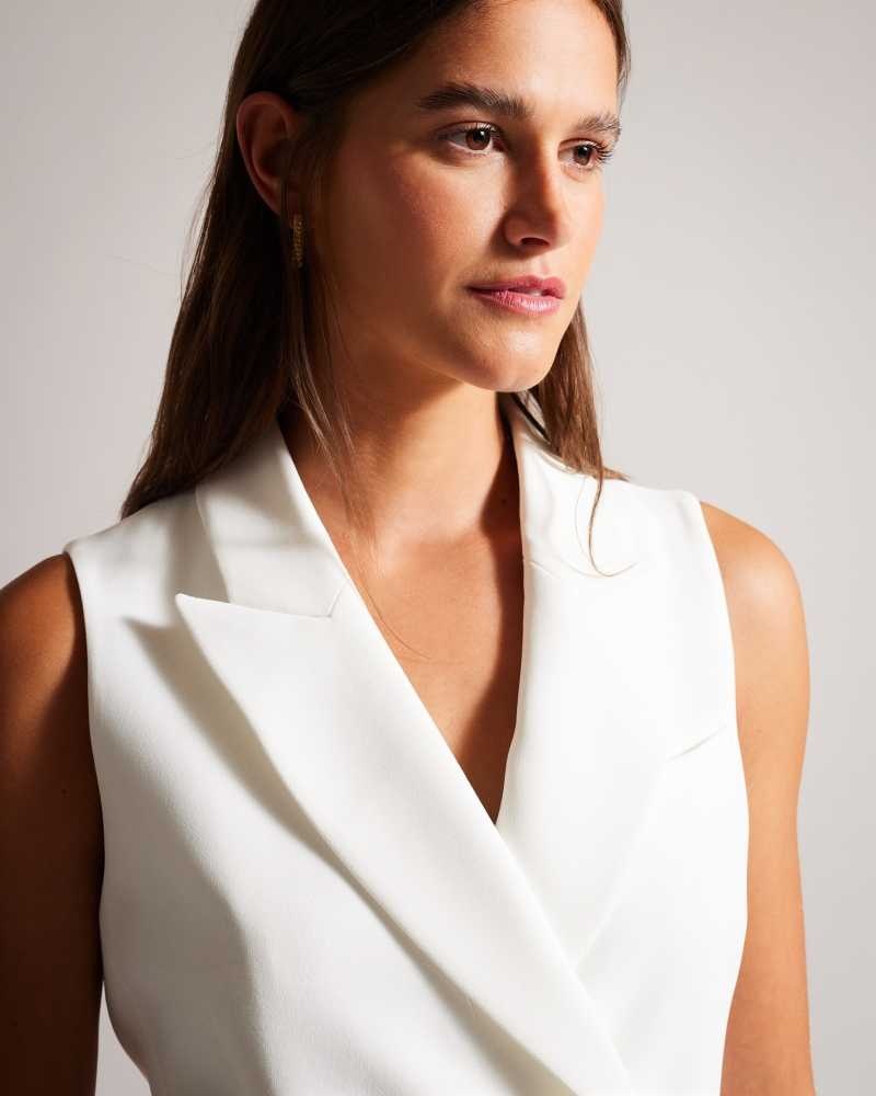 White Ted Baker Llaylaj Sleeveless Double Breasted Jacket | US0000788