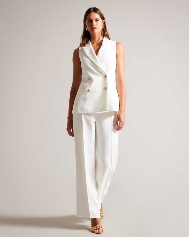 White Ted Baker Llaylaj Sleeveless Double Breasted Jacket | US0000788