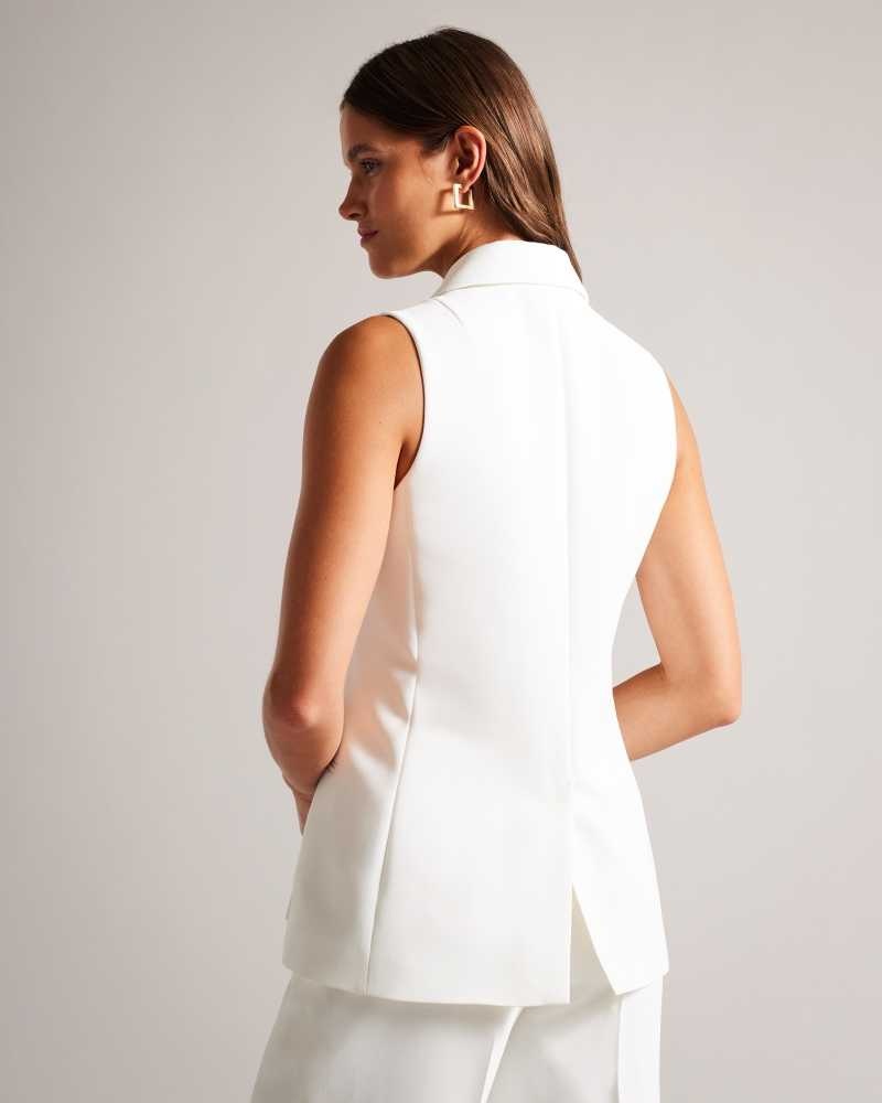 White Ted Baker Llaylaj Sleeveless Double Breasted Jacket | US0000788