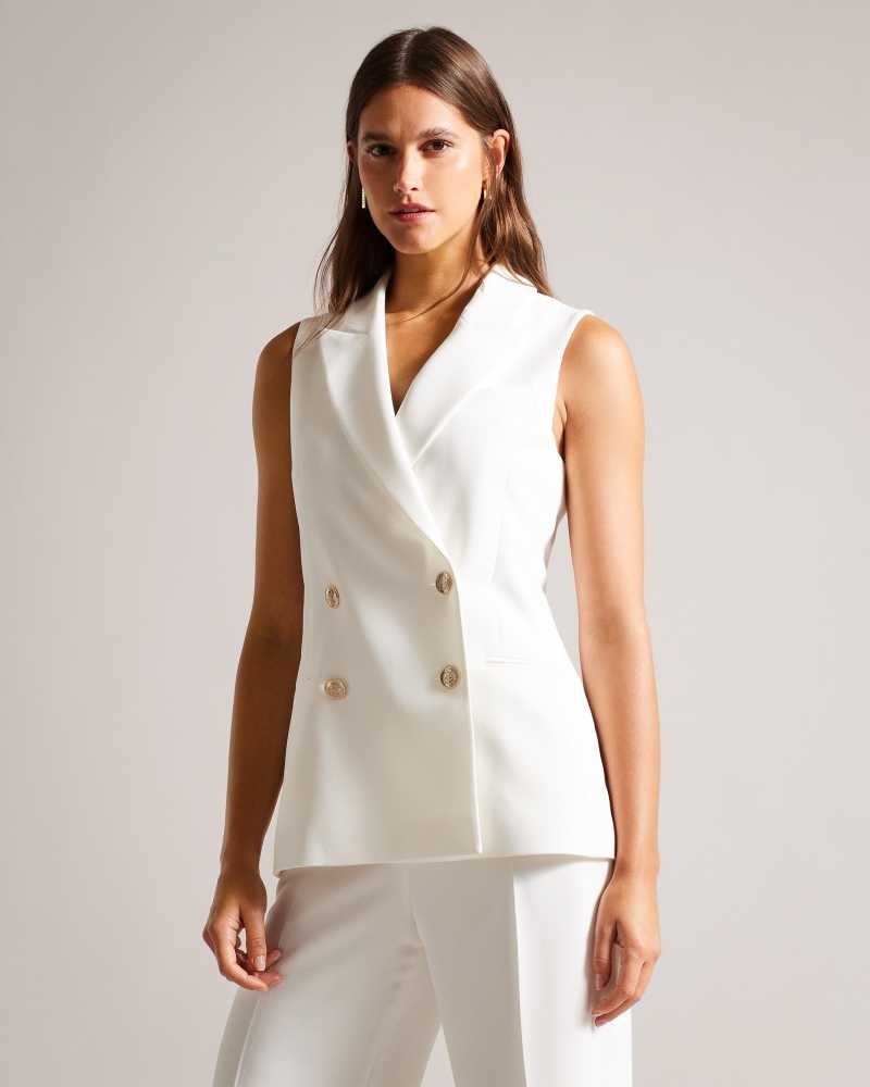 White Ted Baker Llaylaj Sleeveless Double Breasted Jacket | US0000788