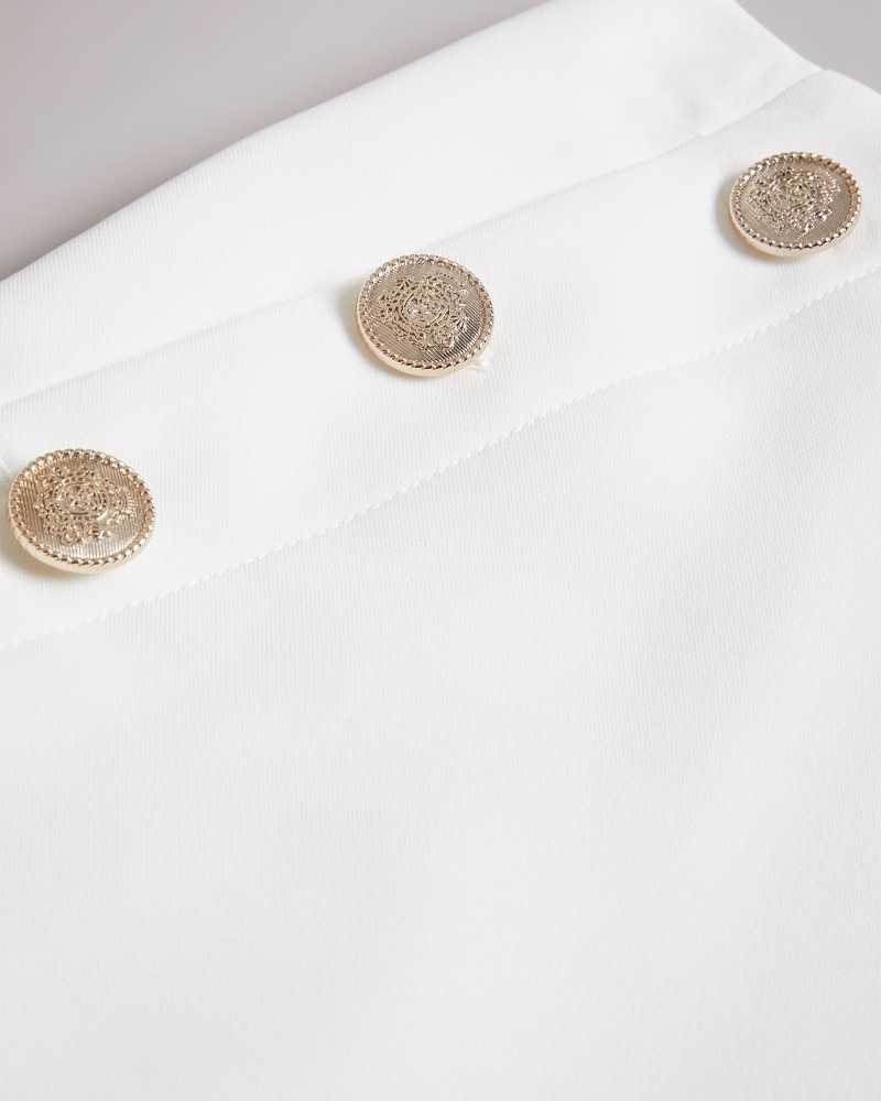 White Ted Baker Llaylas Twill Shorts With Embossed Buttons | US0001175