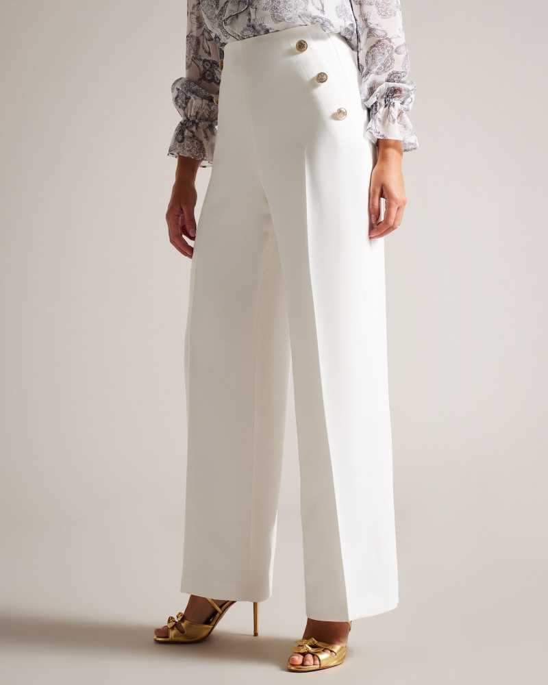 White Ted Baker Llaylat Embossed Button Wide Leg Trousers | US0001111