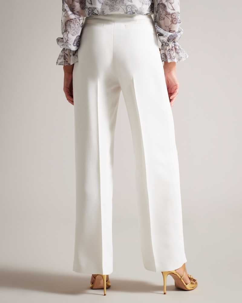 White Ted Baker Llaylat Embossed Button Wide Leg Trousers | US0001111