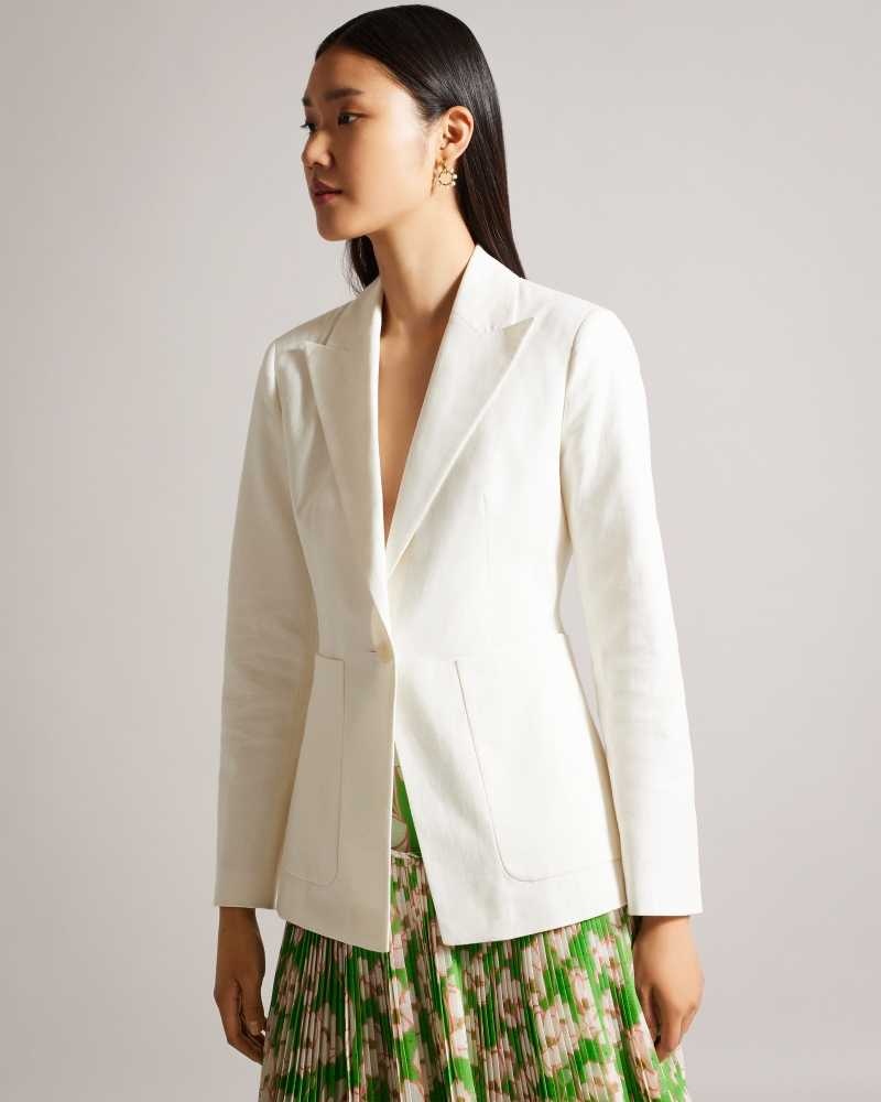 White Ted Baker Llilla Single Breasted Cotton And Linen Blazer | US0000182