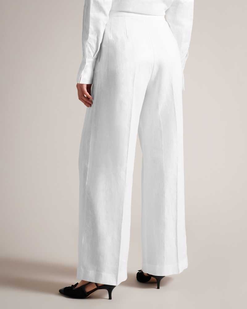 White Ted Baker Lucihh Tailored Linen Wide Leg Trousers | US0001099