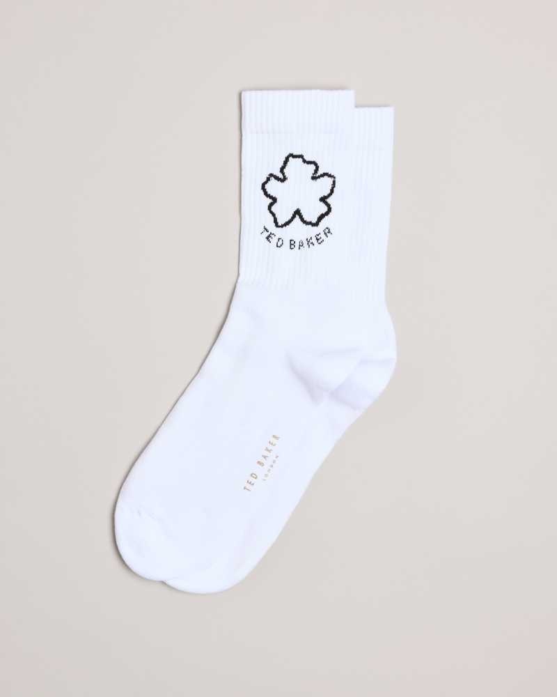 White Ted Baker Magsok Sports Socks With Magnolia | US0001916