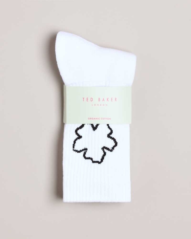 White Ted Baker Magsok Sports Socks With Magnolia | US0001916