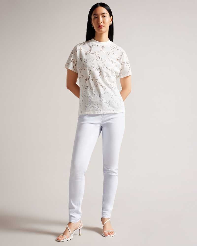 White Ted Baker Maralo Floral Lace Relaxed T-Shirt | US0000897