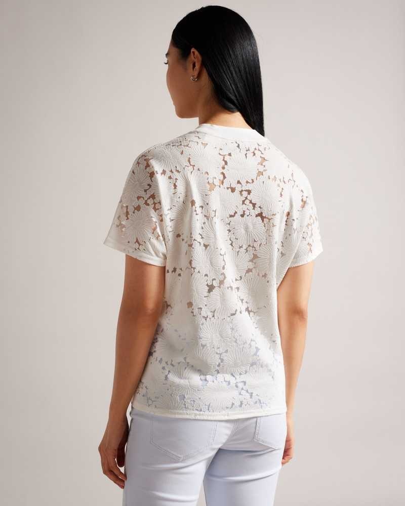 White Ted Baker Maralo Floral Lace Relaxed T-Shirt | US0000897