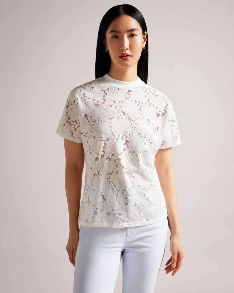 White Ted Baker Maralo Floral Lace Relaxed T-Shirt | US0000897