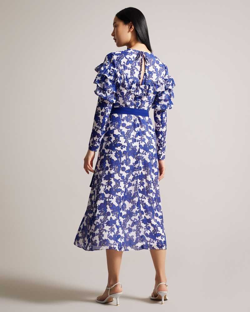 White Ted Baker Marquis Jacquard Paisley Midi Dresses | US0000132