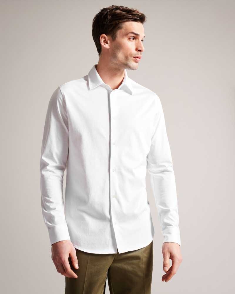 White Ted Baker Marros Long Sleeve Lustrous Jersey Shirt | US0000579