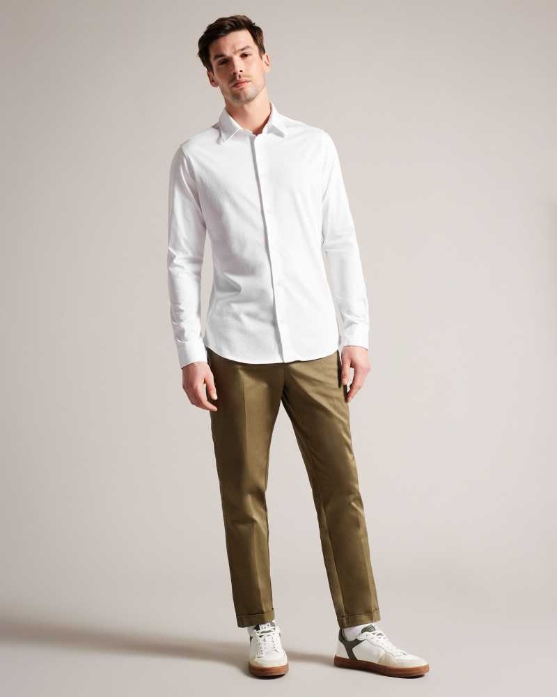 White Ted Baker Marros Long Sleeve Lustrous Jersey Shirt | US0000579