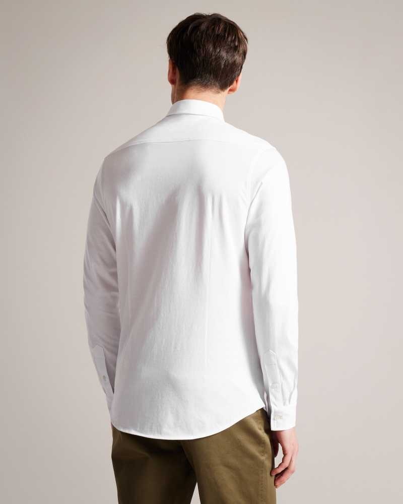 White Ted Baker Marros Long Sleeve Lustrous Jersey Shirt | US0000579