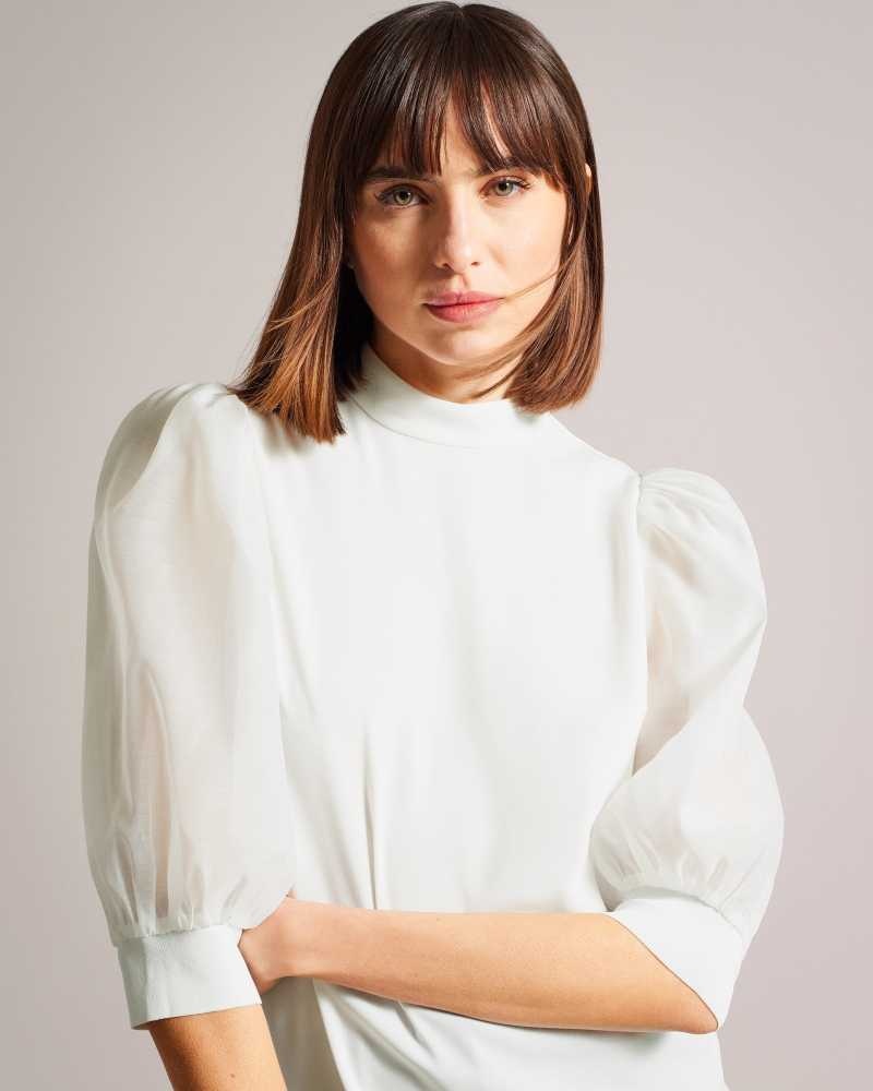 White Ted Baker Micaeli Organza Volume Sleeve Top | US0000996