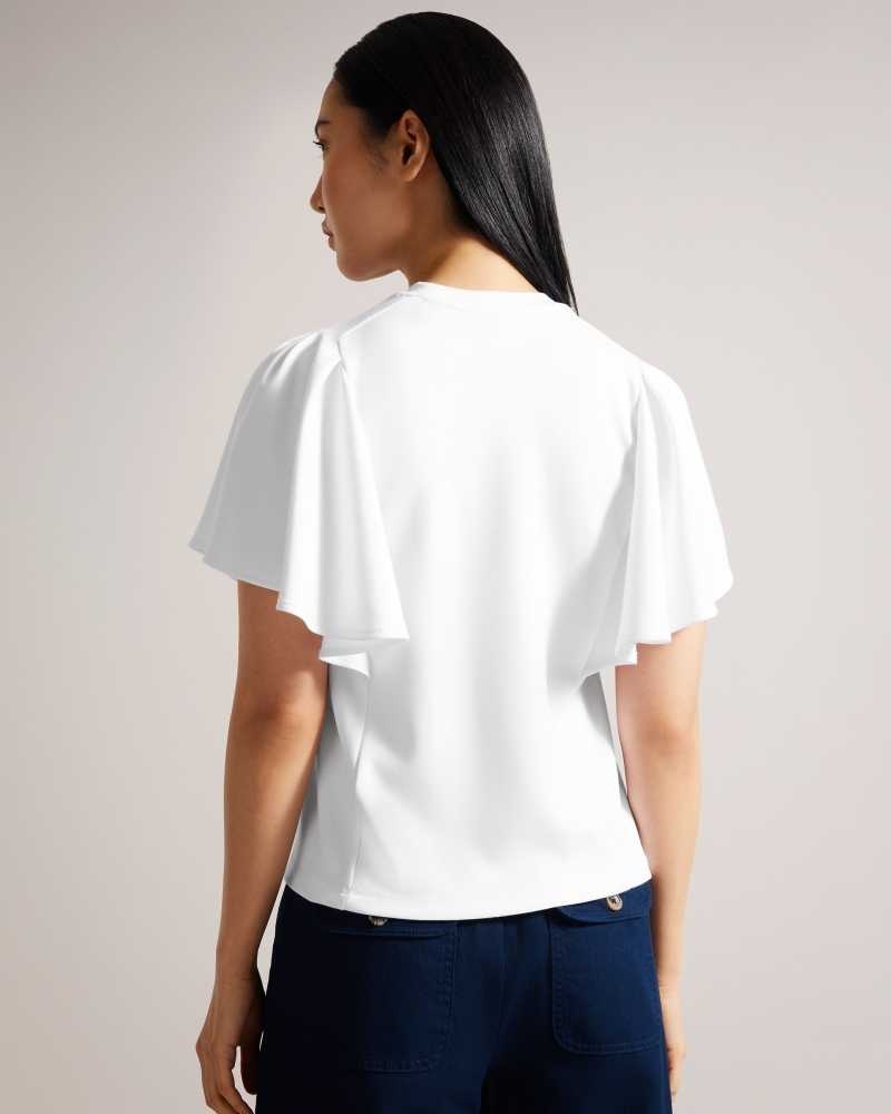 White Ted Baker Nikilaa Boxy Ruffle Sleeve T-Shirt | US0000904