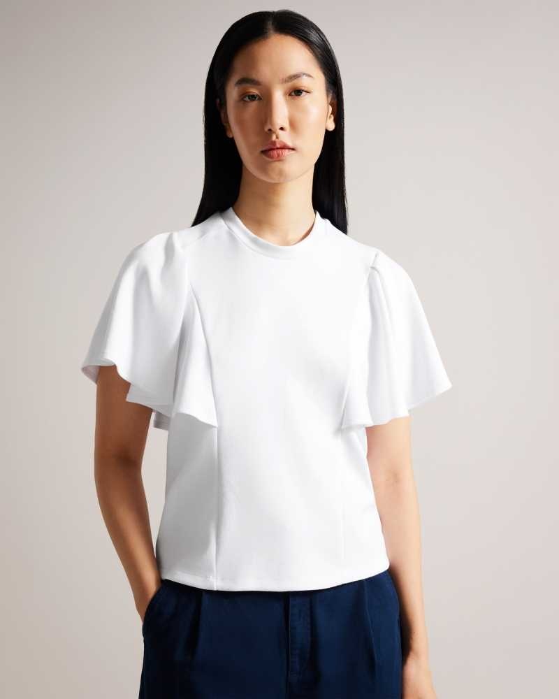 White Ted Baker Nikilaa Boxy Ruffle Sleeve T-Shirt | US0000904