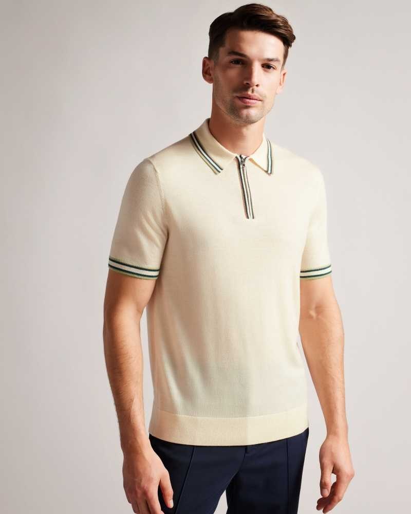 White Ted Baker Pierrot Short Sleeve Stripe Trim Polo Shirt | US0000555