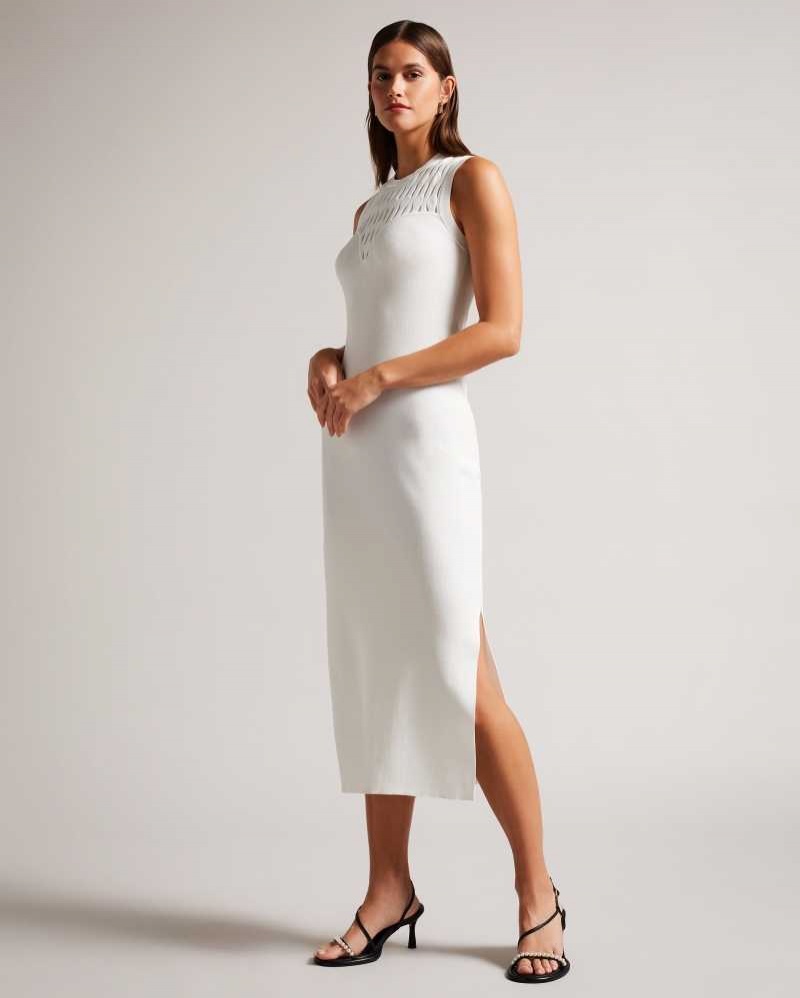 White Ted Baker Polyan Stitch Detailed Bodycon Dresses | US0000013