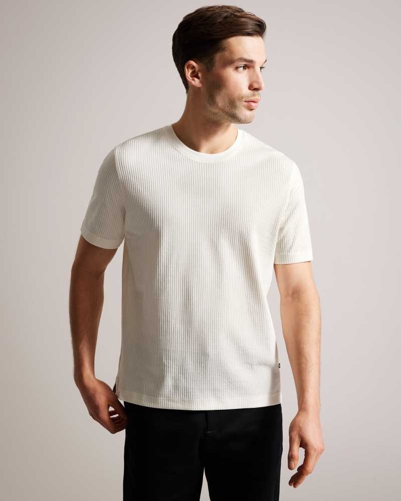 White Ted Baker Rakes Textured Regular Fit T-Shirt | US0000883