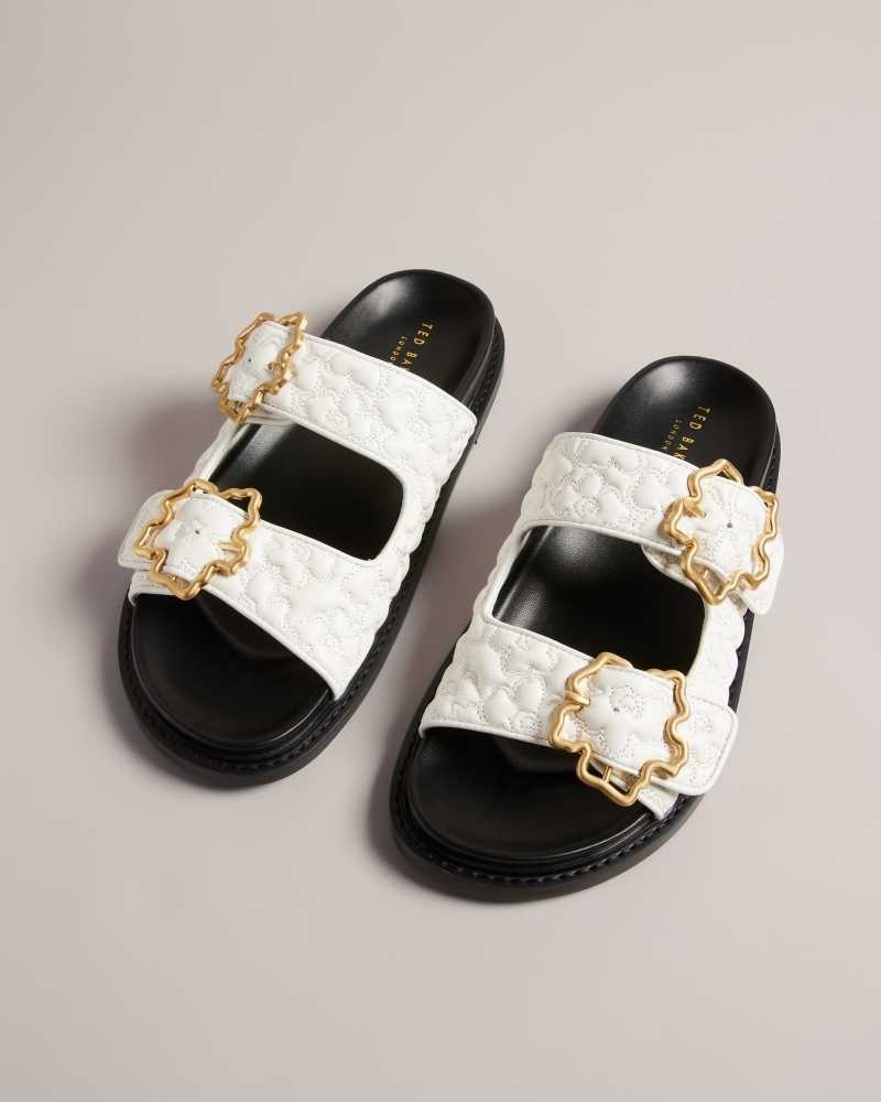 White Ted Baker Rinnely Quilted Magnolia Buckle Sandals | US0002136