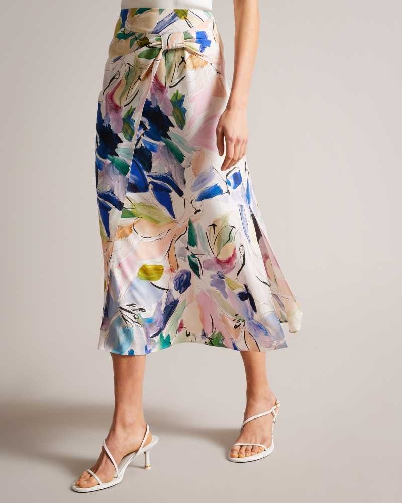 White Ted Baker Salleey Asymmetric Twist Slip Skirt | US0000696