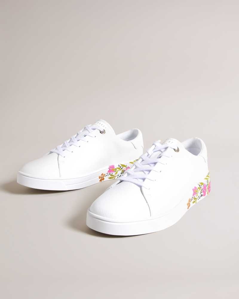 White Ted Baker Sheliie Floral Sole Leather Sneakers | US0002195