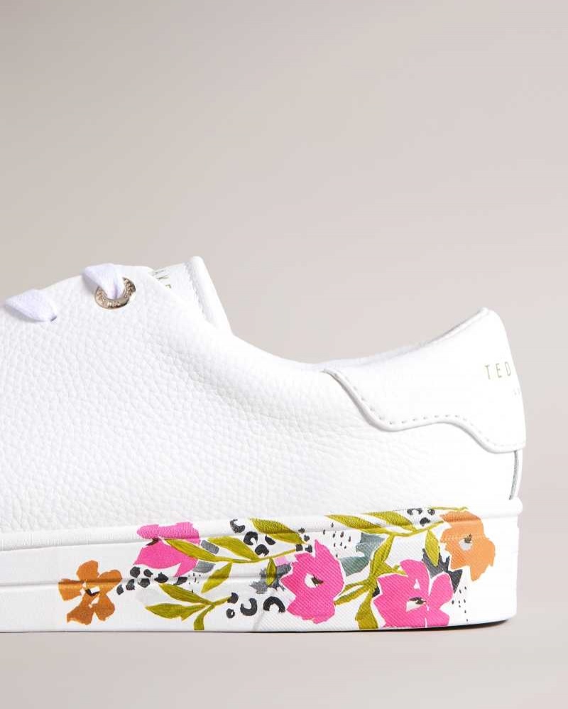 White Ted Baker Sheliie Floral Sole Leather Sneakers | US0002195