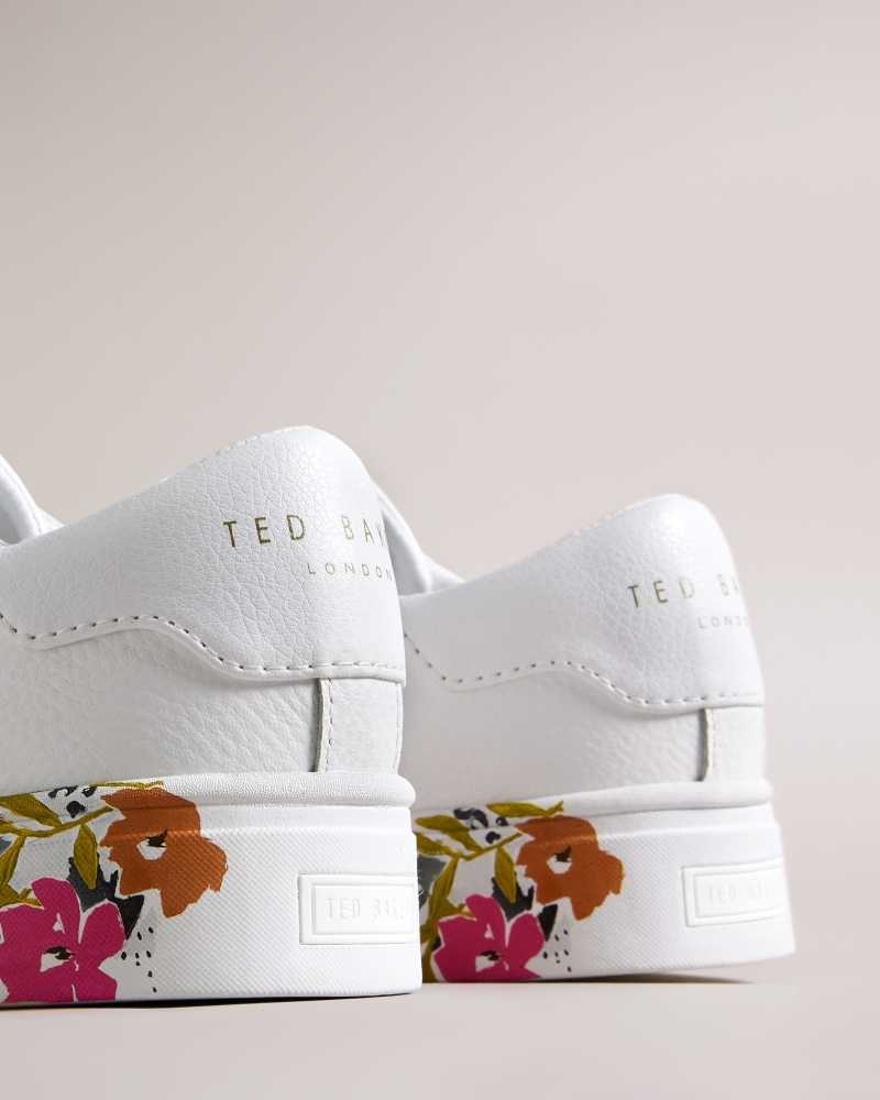 White Ted Baker Sheliie Floral Sole Leather Sneakers | US0002195