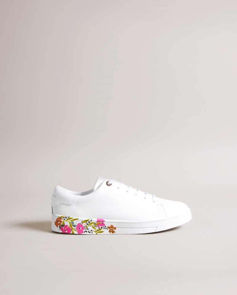 White Ted Baker Sheliie Floral Sole Leather Sneakers | US0002195