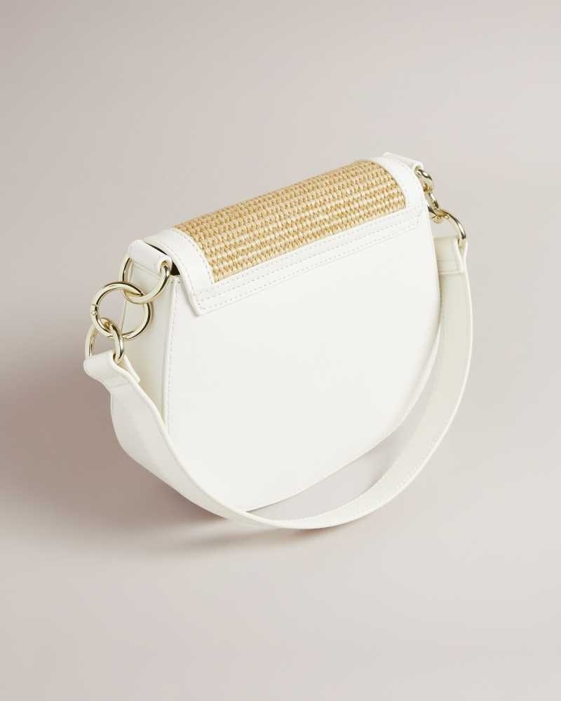 White Ted Baker Staceli Raffia Satchel Crossbody Bag | US0001303