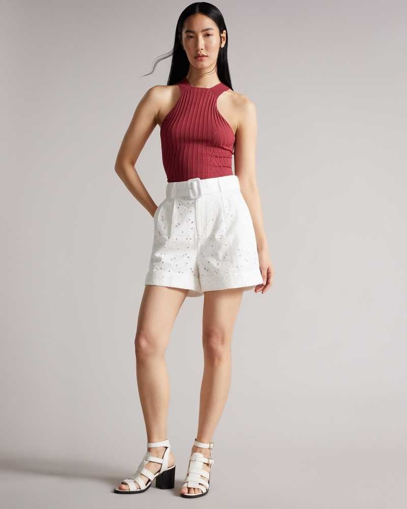 White Ted Baker Suzet Tailored Shorts With Belt | US0001088