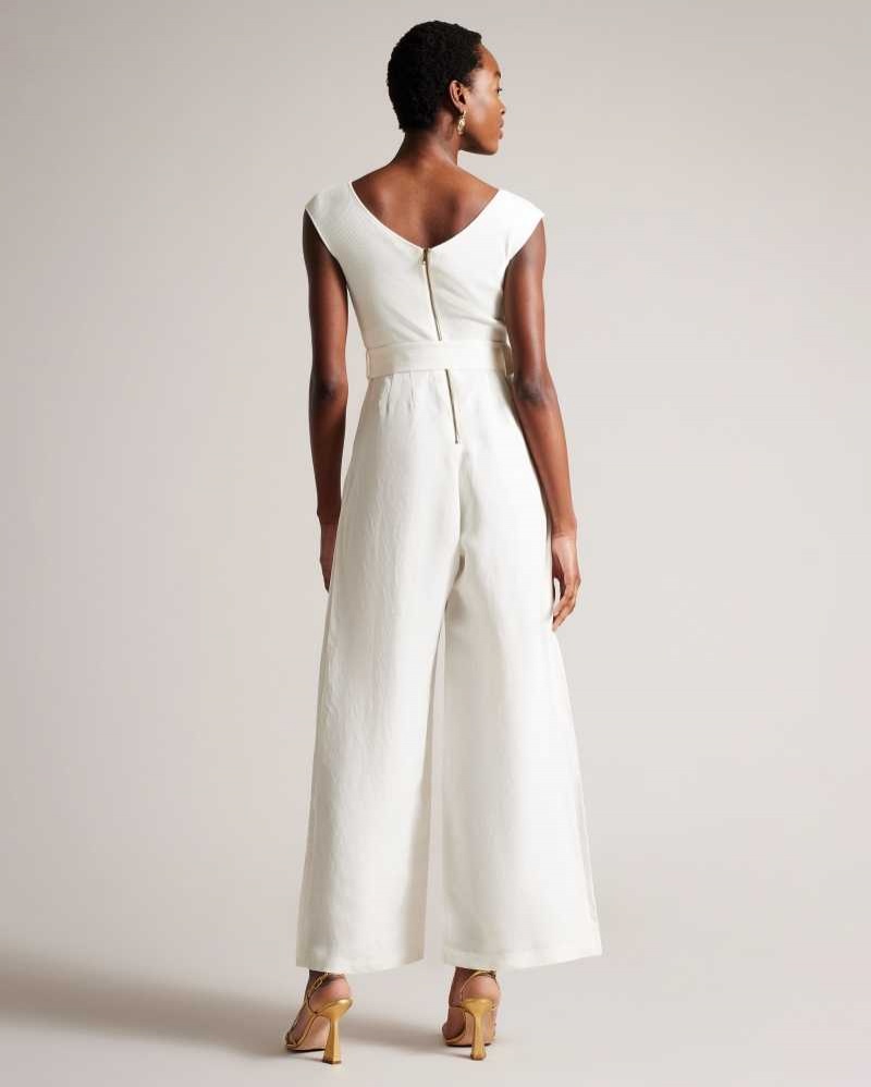 White Ted Baker Tabbiaa Knitted Bodice Wide Leg Jumpsuit | US0001092