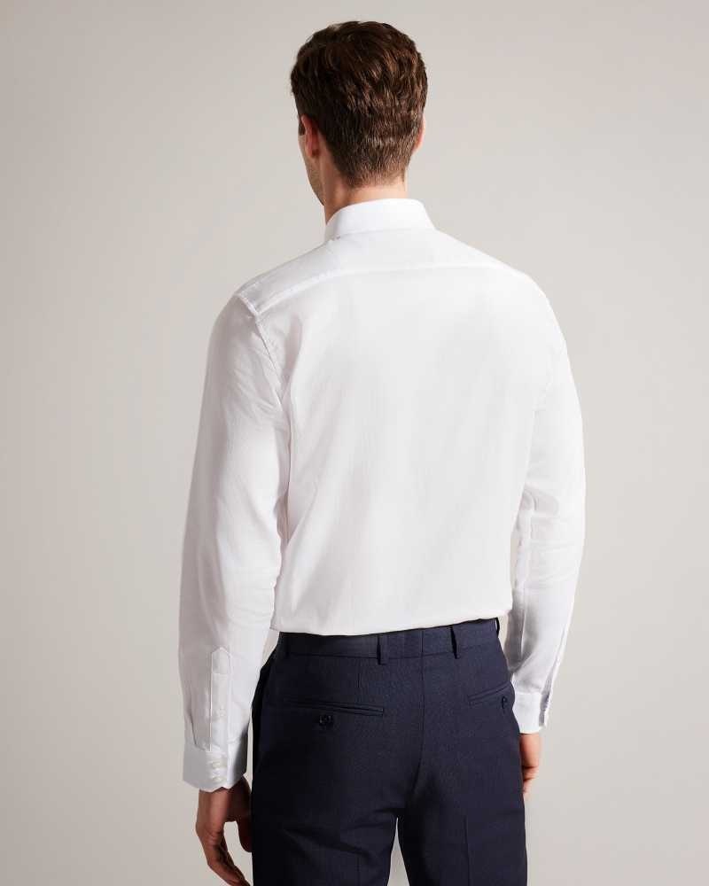 White Ted Baker Textls Textured Long Sleeve Cotton Shirt | US0000585