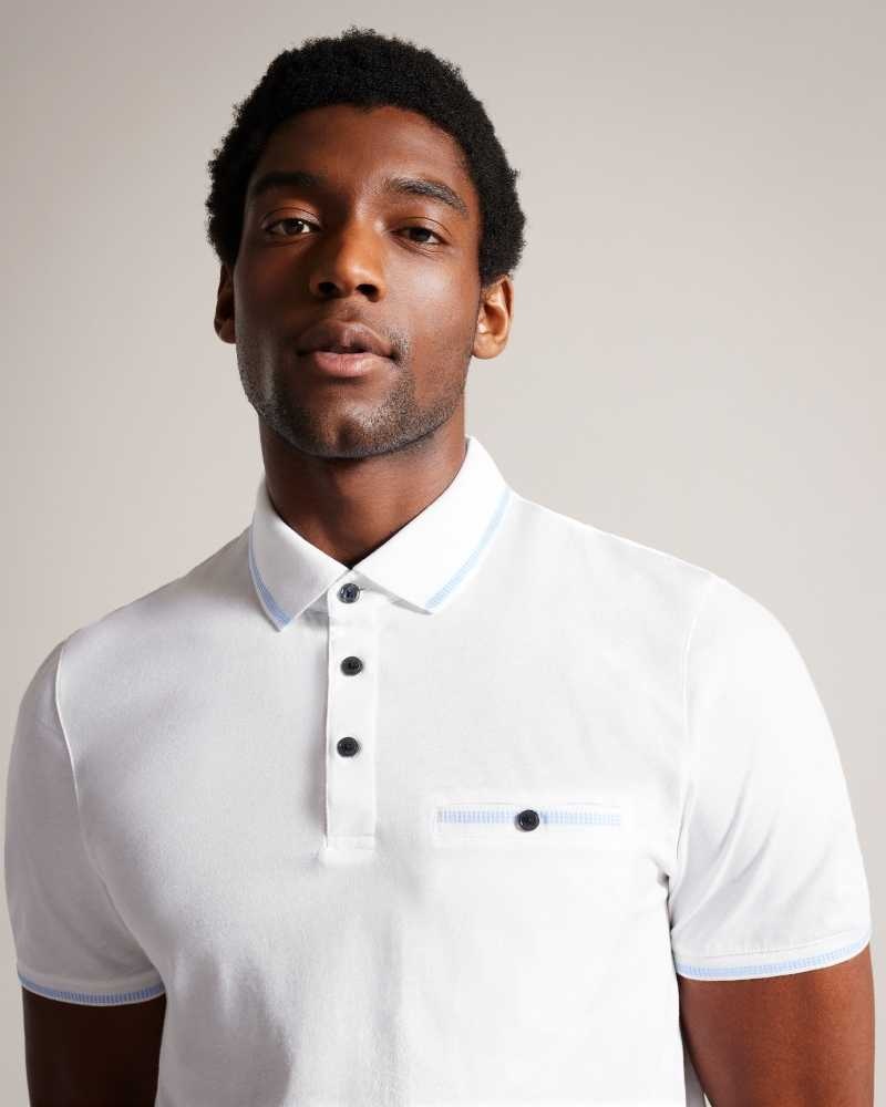 White Ted Baker Tortila Polo Shirt With Striped Details | US0000926