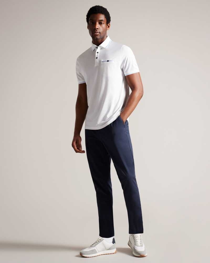 White Ted Baker Tortila Polo Shirt With Striped Details | US0000926