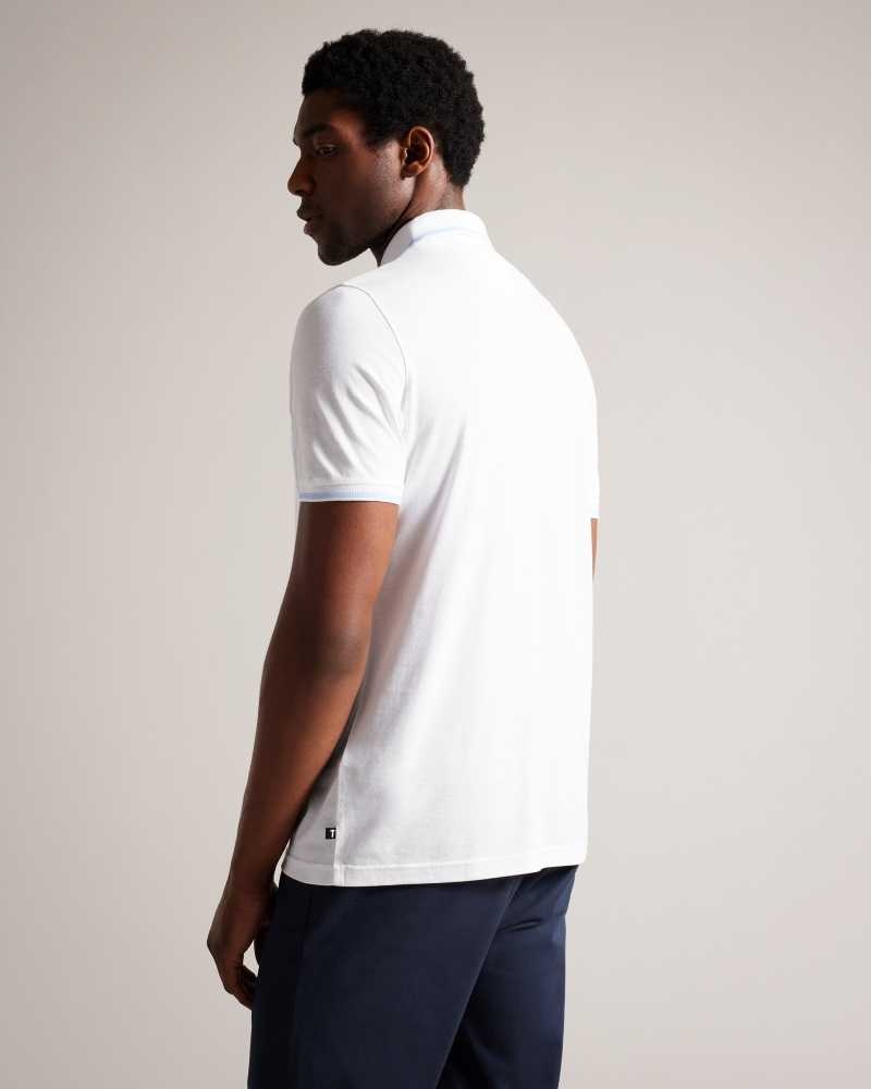 White Ted Baker Tortila Polo Shirt With Striped Details | US0000926