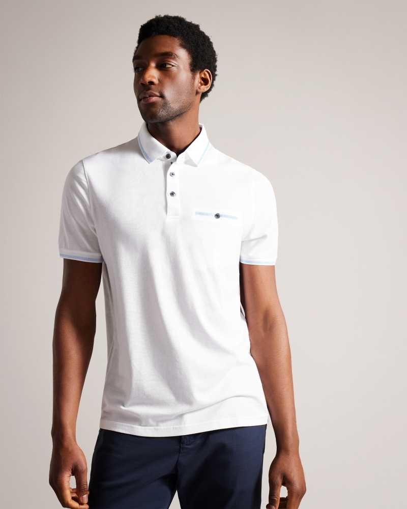 White Ted Baker Tortila Polo Shirt With Striped Details | US0000926