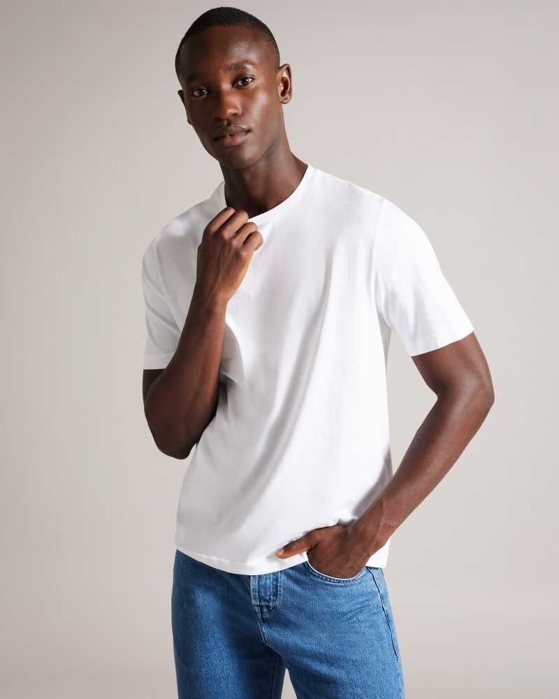 White Ted Baker Tywinn Short Sleeve Regular Fit Plain T-shirt | US0000894