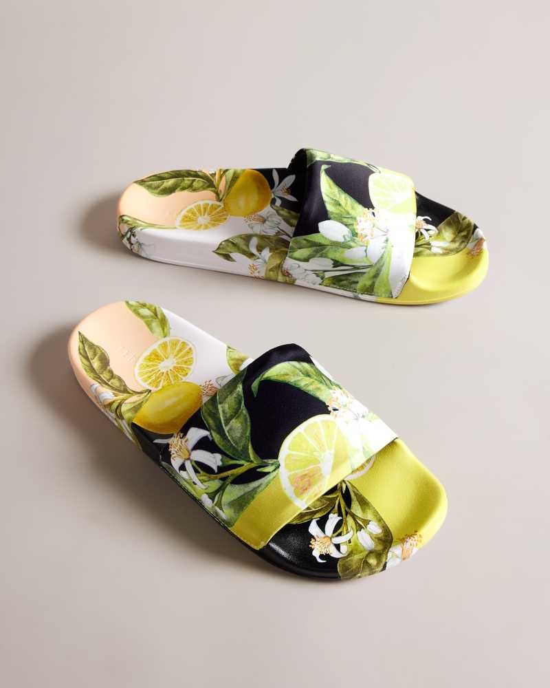 Yellow Ted Baker Azzin Lemon Print Satin Slider | US0002158