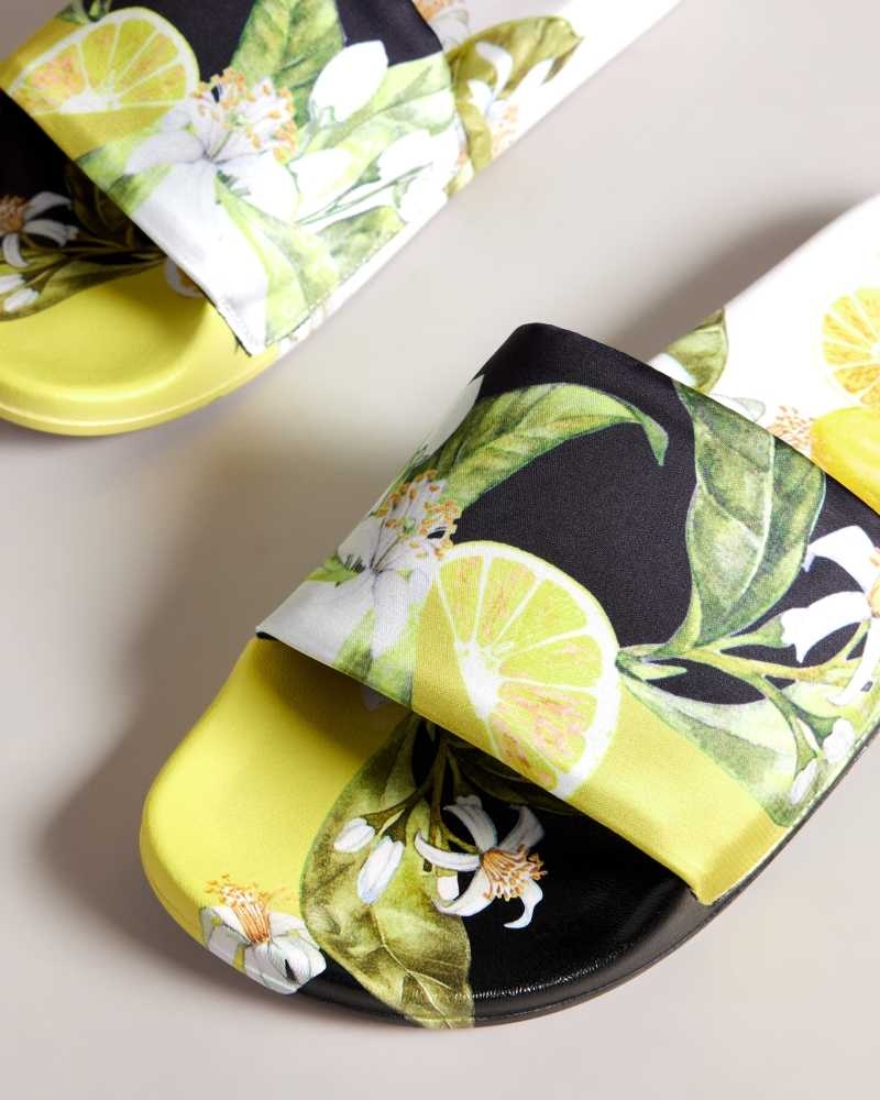 Yellow Ted Baker Azzin Lemon Print Satin Slider | US0002158