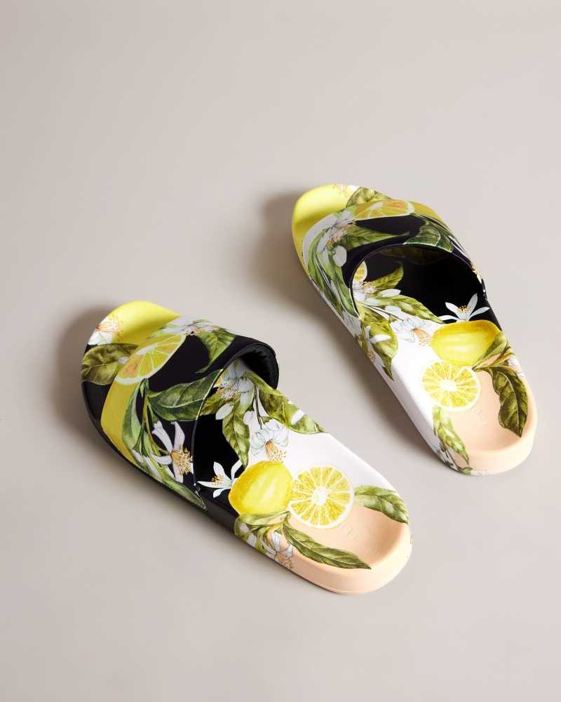 Yellow Ted Baker Azzin Lemon Print Satin Slider | US0002158