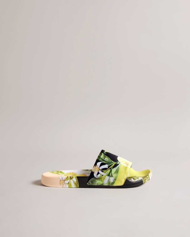 Yellow Ted Baker Azzin Lemon Print Satin Slider | US0002158