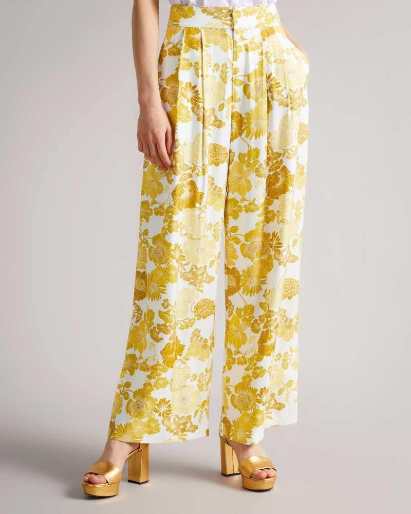 Yellow Ted Baker Ideline Pleated Wide Flood Length Trouser | US0001165