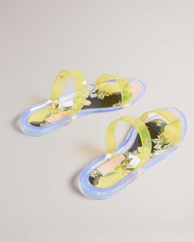 Yellow Ted Baker Jellest Lemon Print Jelly Sliders | US0002160